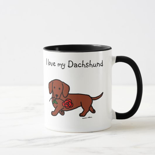 Dackel und ein Blumen-Cartoon Tasse (Rechts)