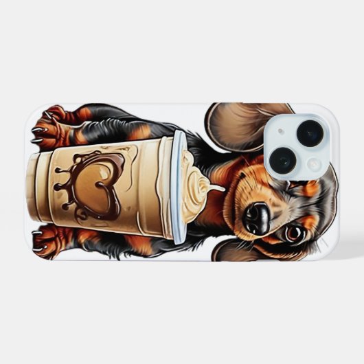 Dackel und Eiskaffee iPhone 15 Hülle (Rückseite (Horizontal))