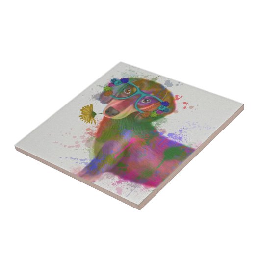 Dackel und Gläser Rainbow Splash Fliese (Seite)