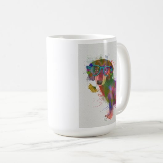 Dackel und Gläser Rainbow Splash Kaffeetasse (VorderseiteRechts)