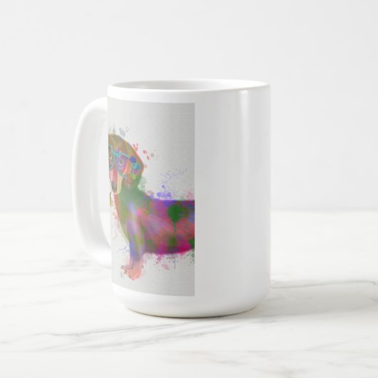 Dackel und Gläser Rainbow Splash Kaffeetasse (Vorderseite Links)