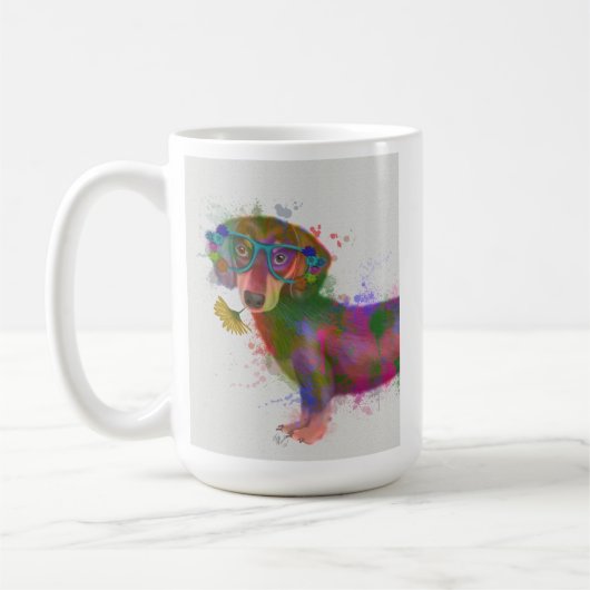 Dackel und Gläser Rainbow Splash Kaffeetasse (Links)