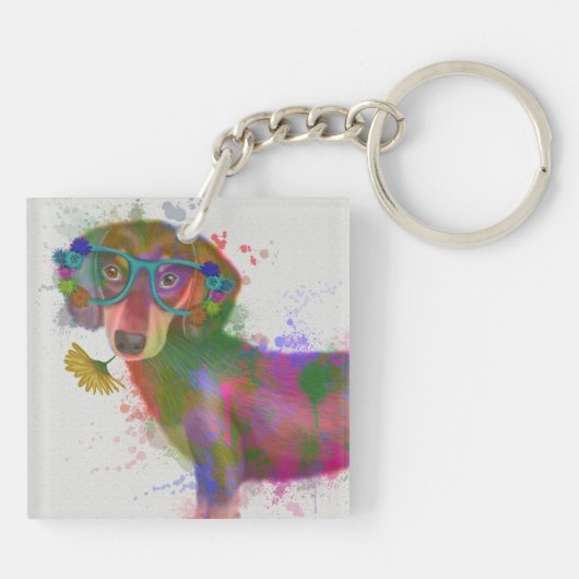 Dackel und Gläser Rainbow Splash Schlüsselanhänger (Rückseite)
