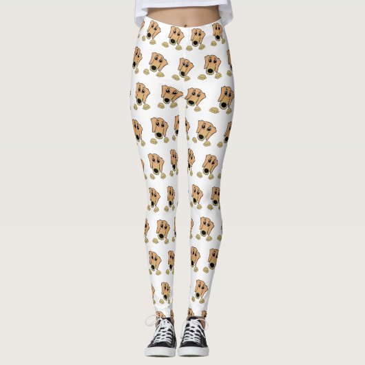 Dackel und hellbrauner Cartoon Leggings (Vorderseite)