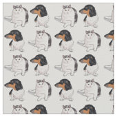 Dackel und japanischer Bobtail Gewebe-Druck Stoff (Nahaufnahme)