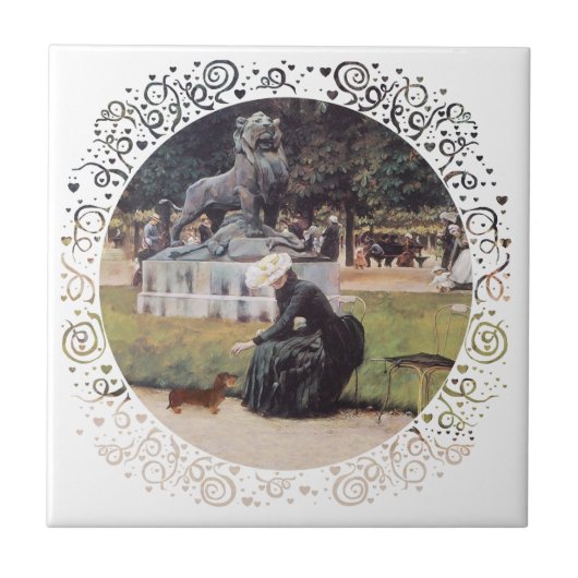 Dackel und Lady im Park Fliese (Vorderseite)