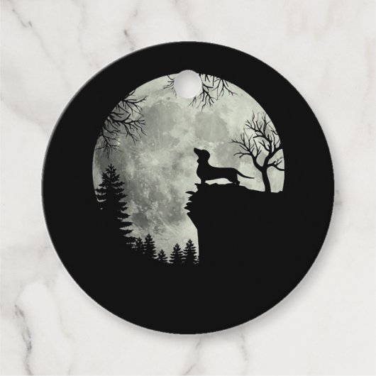 Dackel und MondHalloween Geschenkanhänger (Vorderseite)