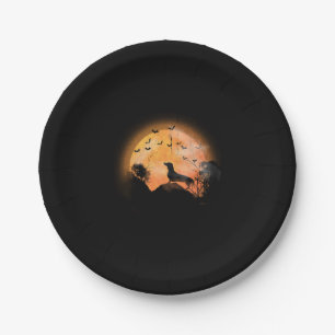 Dackel und MondHalloween Pappteller