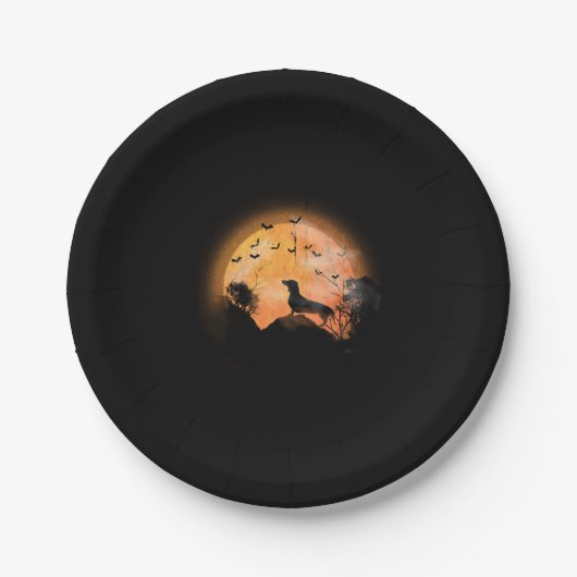 Dackel und MondHalloween Pappteller (Vorderseite)