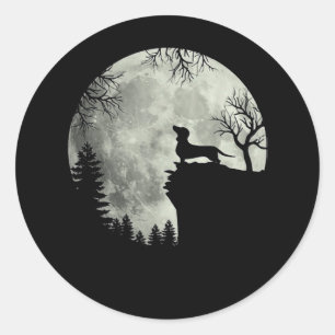 Dackel und MondHalloween Runder Aufkleber