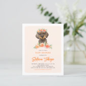 Dackel und Peach Blume Kinderdusche Einladung (Stehend Vorderseite)