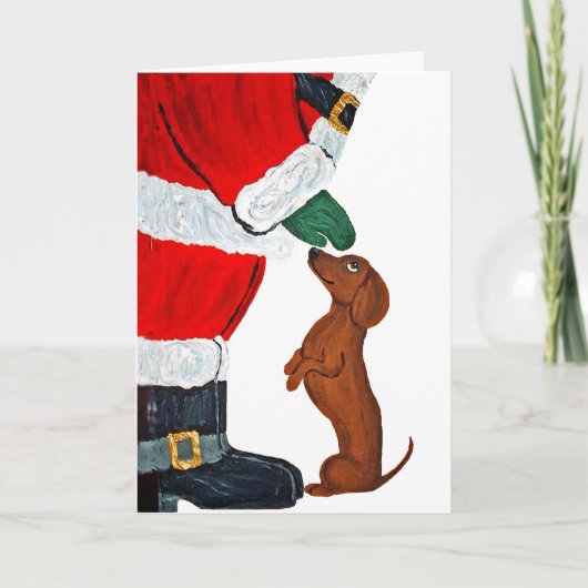 Dackel und Santa Feiertagskarte (Vorderseite)