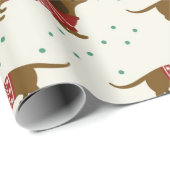 Dackel und Schneeflocken Weihnachtsmuster Geschenkpapier (Rolleneckpunkt)
