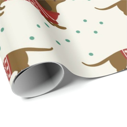Dackel und Schneeflocken Weihnachtsmuster Geschenkpapier (Rolleneckpunkt)