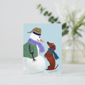 Dackel und Snowman Postkarte (Stehend Vorderseite)