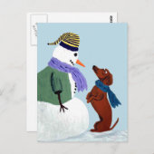Dackel und Snowman Postkarte (Vorne/Hinten)