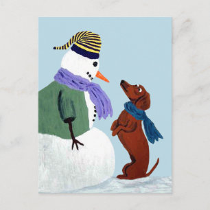 Dackel und Snowman Postkarte