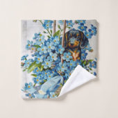 Dackel und Vergessen-Ich-Nots Badhandtuch Set (Waschlappen)