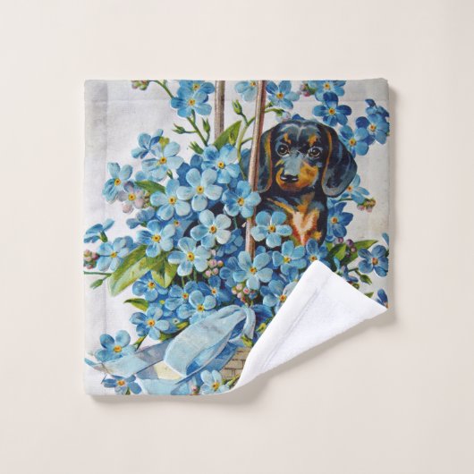 Dackel und Vergessen-Ich-Nots Badhandtuch Set (Waschlappen)