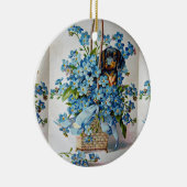 Dackel und Vergessen-Ich-Nots Keramikornament (Rechts)