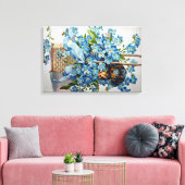 Dackel und Vergessen-Ich-Nots Leinwanddruck (Insitu (Wohnzimmer))