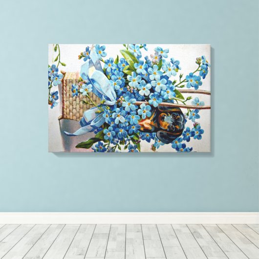 Dackel und Vergessen-Ich-Nots Leinwanddruck (Insitu (Holzboden))