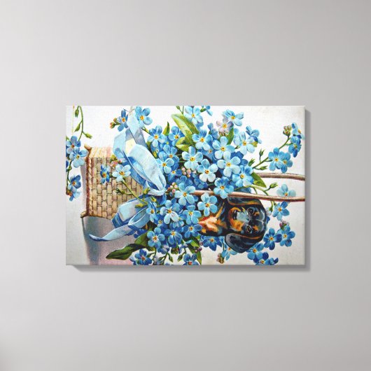 Dackel und Vergessen-Ich-Nots Leinwanddruck (Vorderseite)