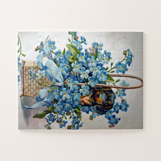 Dackel und Vergessen-Me-Nots-Jigsaw-Puzzle Puzzle (Horizontal)