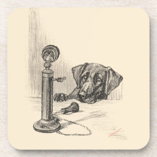 Dackel und Vintages Telefon Untersetzer (Vorderseite)