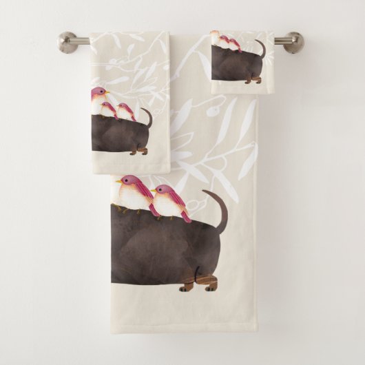 Dackel und Vogelfamilie Badhandtuch Set (Insitu)