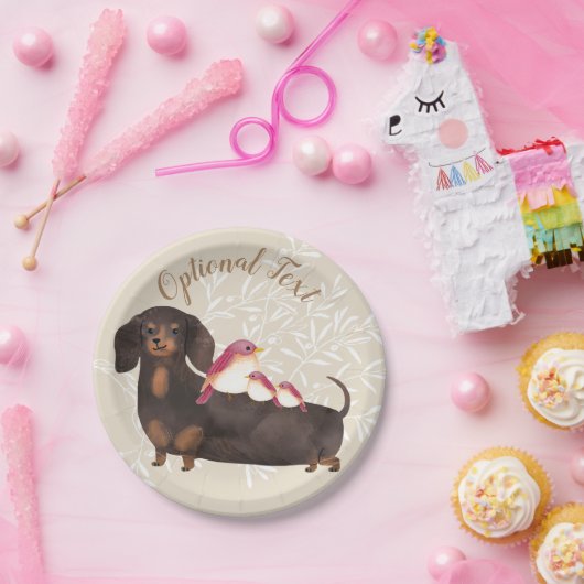 Dackel und Vogelfamilie Pappteller (Party)