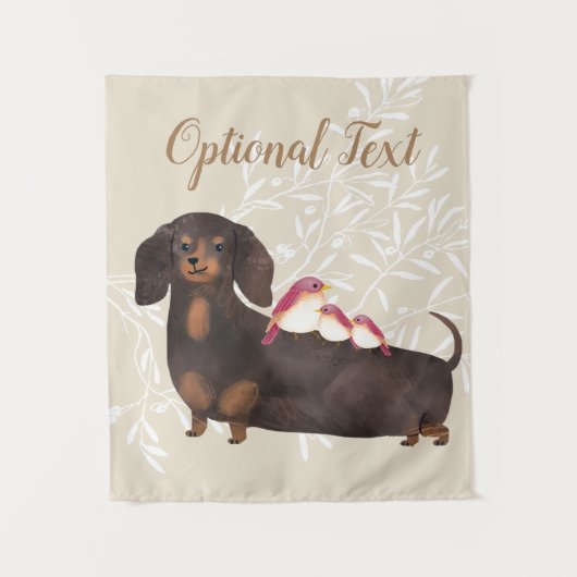 Dackel und Vogelfamilie Wandteppich (Vorderseite)