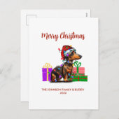 Dackel und Weihnachtsbeleuchtung Feiertagspostkarte (Vorne/Hinten)