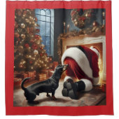 Dackel und Weihnachtsmann Duschvorhang (Vorderseite)