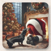 Dackel und Weihnachtsmann Getränkeuntersetzer (Vorderseite)