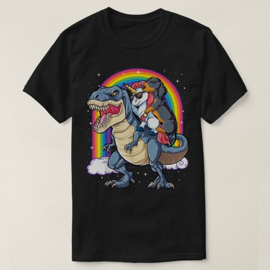 Dackel Unicorn Riding Dinosaur T re Geschenke Frau T-Shirt (Design vorne)