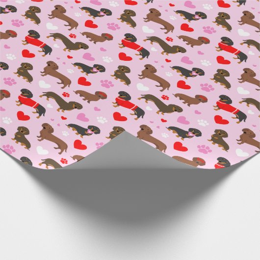 Dackel Valentine Geschenkpapier (Ecke)