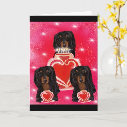 Dackel Valentine Karte (Gelbe Blume)