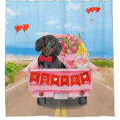 Dackel Valentinstag Lkw Herz Duschvorhang (Vorderseite)