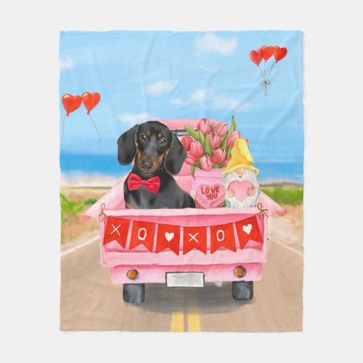 Dackel Valentinstag Lkw Herz Fleecedecke (Vorderseite)