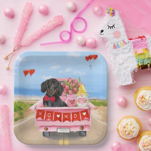Dackel Valentinstag Lkw Herz Pappteller (Party)