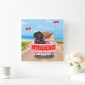 Dackel Valentinstag Lkw Herz Quadratische Wanduhr (Zuhause)