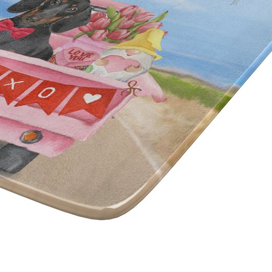 Dackel Valentinstag Lkw Herz Schneidebrett (Ecke)