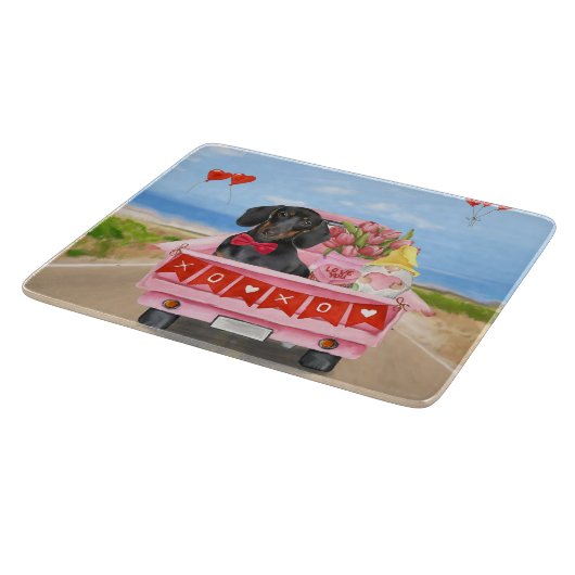 Dackel Valentinstag Lkw Herz Schneidebrett (Ecke)