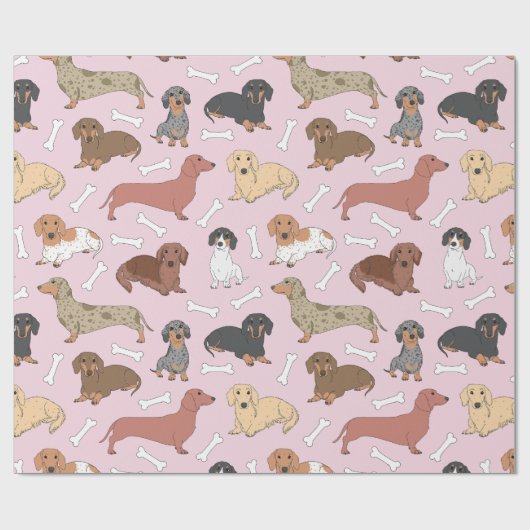 Dackel-Variantenmuster in Rosa Geschenkpapier (Flach)