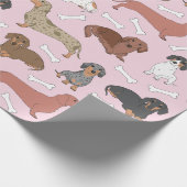 Dackel-Variantenmuster in Rosa Geschenkpapier (Ecke)