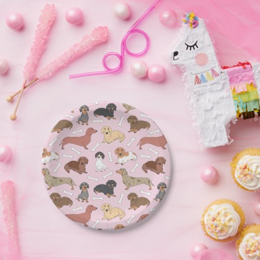 Dackel-Variantenmuster in Rosa Pappteller (Party)