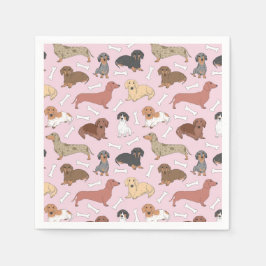 Dackel-Variantenmuster in Rosa Serviette
