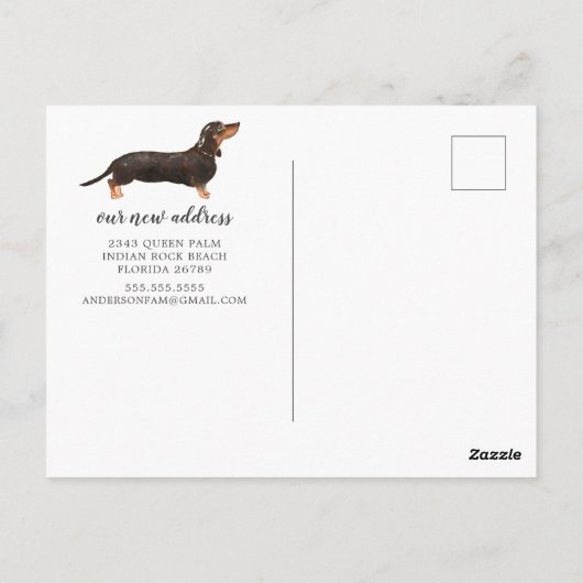 Dackel verschieben Ankündigung Postkarte (Rückseite)