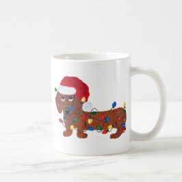 Dackel verwirrt in den Weihnachtslichtern (rot) Kaffeetasse